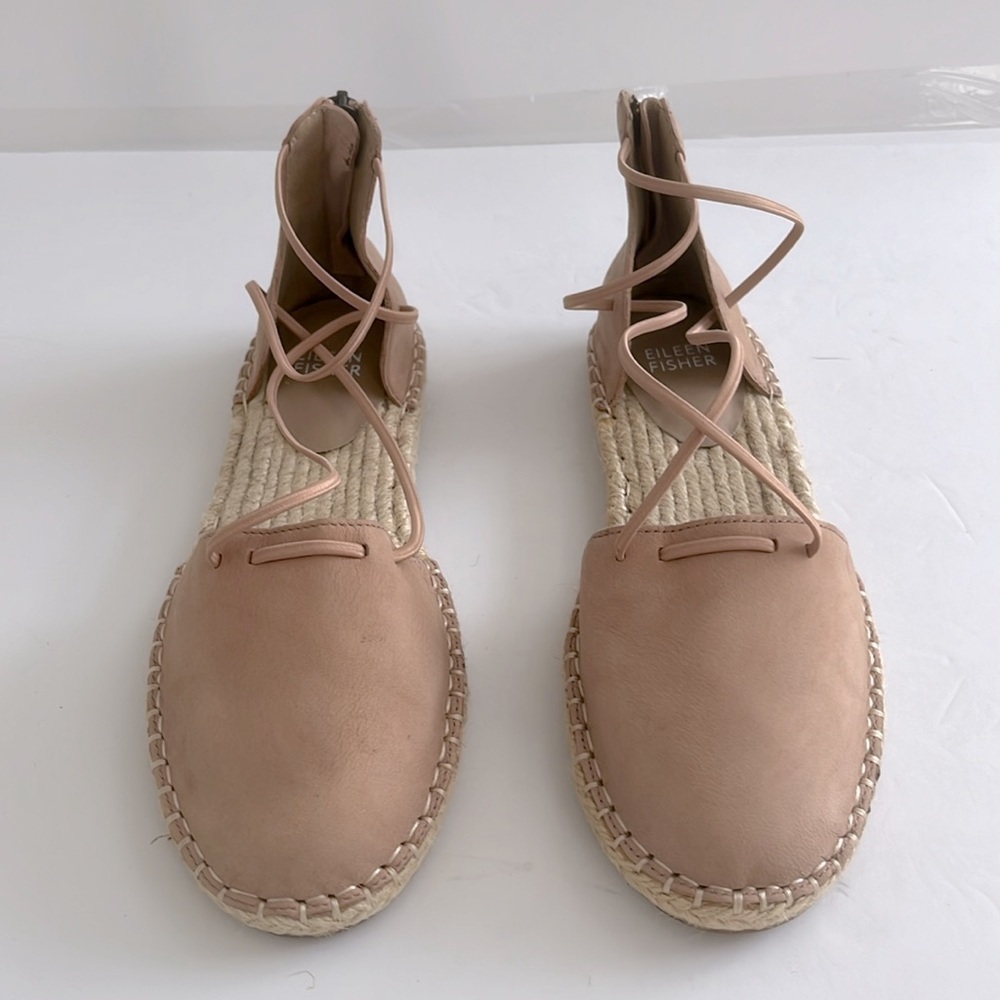 Eileen Fisher $160 Lace-Up Leather Espadrille Sandal, Toffee Cream Size 6.5 NEW - Picture 2 of 5